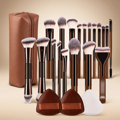 Professional Dual-Ended Makeup Brush Set Includes Foundation Brush, Contour Brush, Blush Brush, Powder Brush, Eyeshadow Brush, C