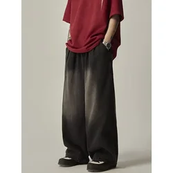 Spring and Autumn Vintage Men Jeans American High Street Casual Trendy Lazy Style Loose Wide-leg Straight-leg Floor-length Pants