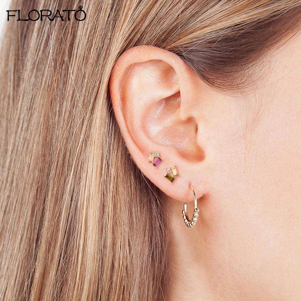Pendientes de plata esterlina 925 para mujer, aretes de cristal de colores, joyería Simple y exquisita, regalos populares de cumpleaños