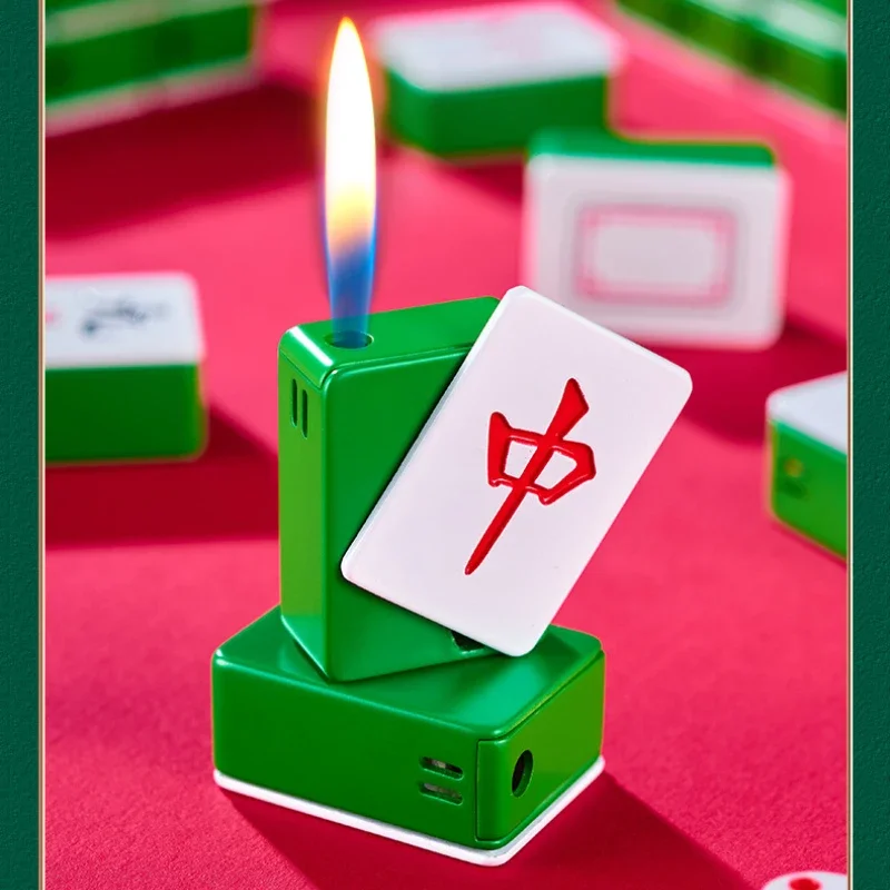 New Style Mahjong Lighter Inflatable Exquisite Small Mahjong Open Flame Lighter Mini Fun Ornaments