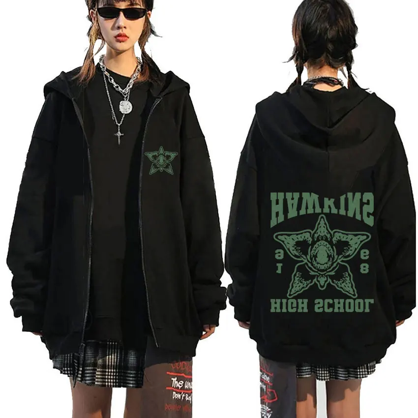 Hawkins High School 1986 Zipper Hoodie Eddie Munson The Demogorgon Cannibal Flower Monster Zip Up Jacket Unisex Zip Up Hoodies