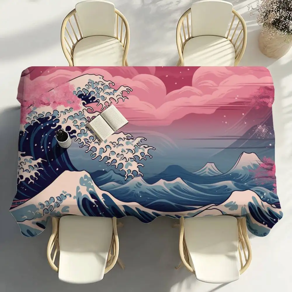 

Japanese Great Wave Art Table Cloth Party Decor Dining Room Home Kitchen Patios Waterproof Stain-Proof Table Cloth