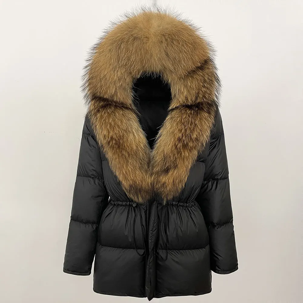 Piumino d'anatra bianco Cappotto di pelliccia di realtà Giacca di pelliccia di volpe naturale femminile Donna Autunno Inverno Caldo Lady Piumino di pelliccia di volpe reale