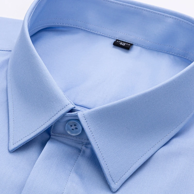 Facile d'entretien 8XL travail chemise blanche hommes à manches longues décontracté couleur unie Plaid rayures fibre de bambou hommes à manches longues coupe ajustée affaires