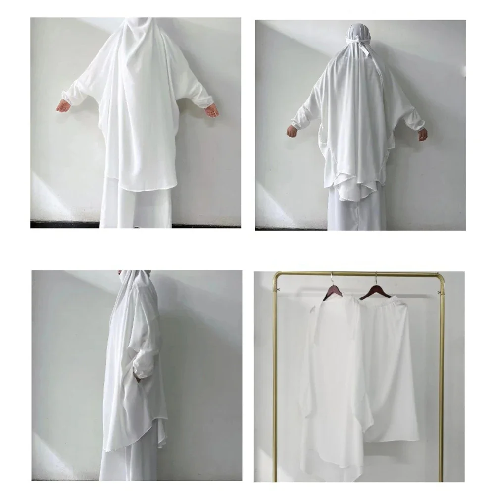 Ramadan Gowns 2 Piece Set Muslim Women Overhead Hijab Dress Prayer Garment Abaya Long Khimar Arab Gown Abayas Islamic Clothing