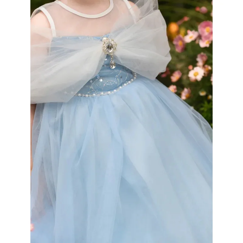 Robe de princesse brillante Elsa pour filles, avec châle, robe de soirée Cosplay, mode cendrillon, robe d'anniversaire haut de gamme, cadeaux pour enfants