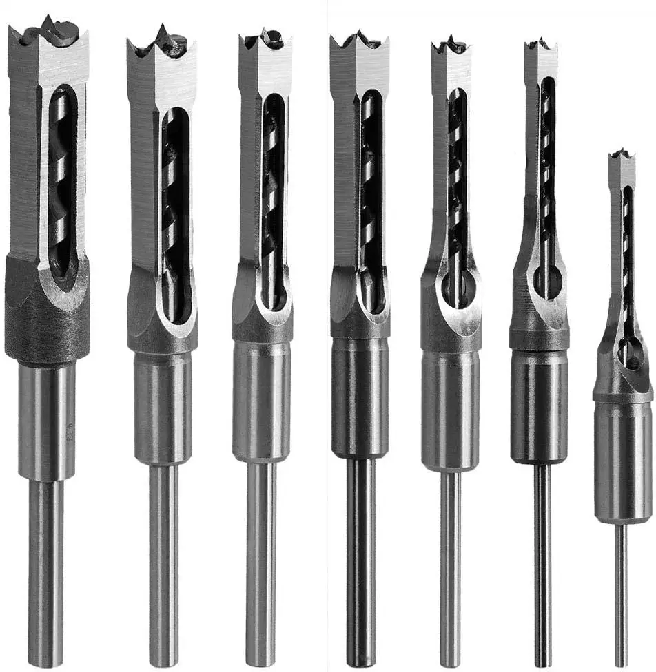 

7-Piece Square Hole Drill Bit Set, Steel Hardness Sharp Mortising Chisel for Woodworking - Multiple Sizes