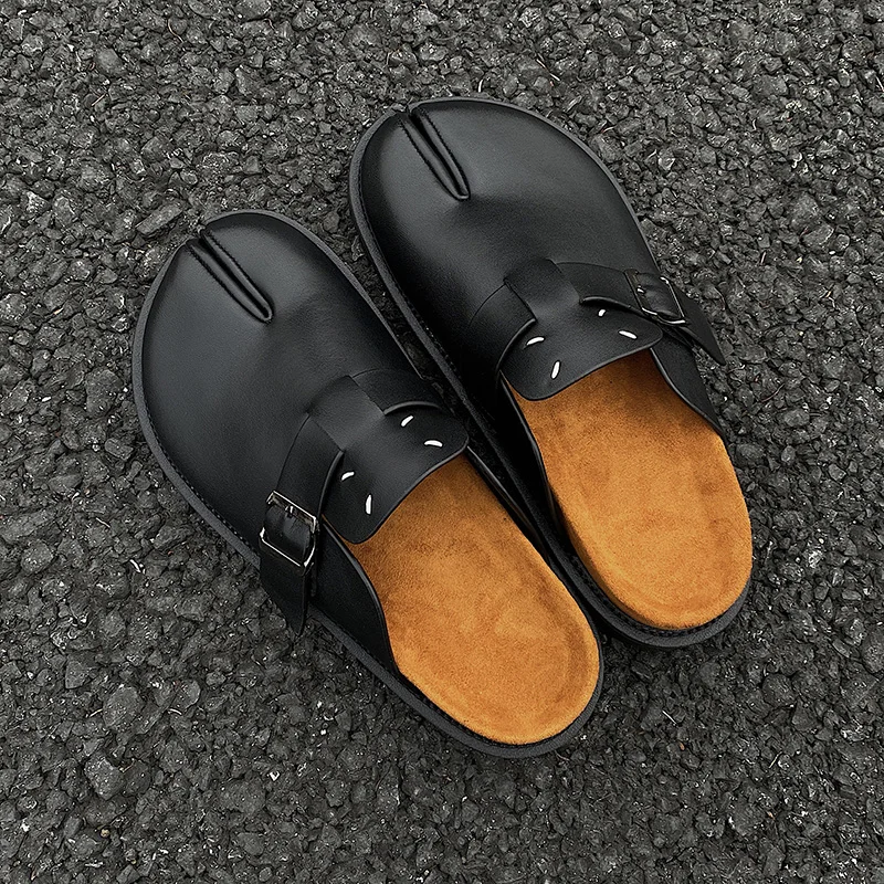 

Men Shoes Mules Tabi Slippers Leather Shoes Men Personalized Split Toe Design Beach Shoes for Men Black Birken Outdoor Sandals