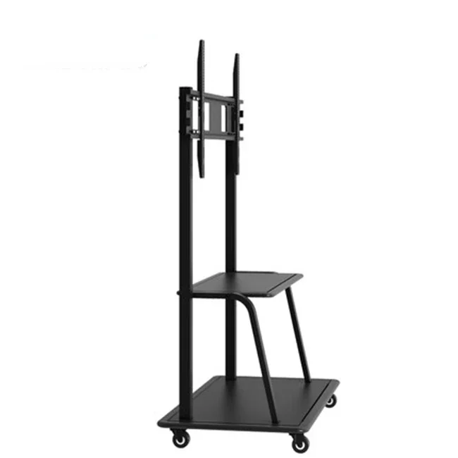 Mobile floor black rolling TV trolley bracket, suitable for 32 to 65 inches with 4 wheels