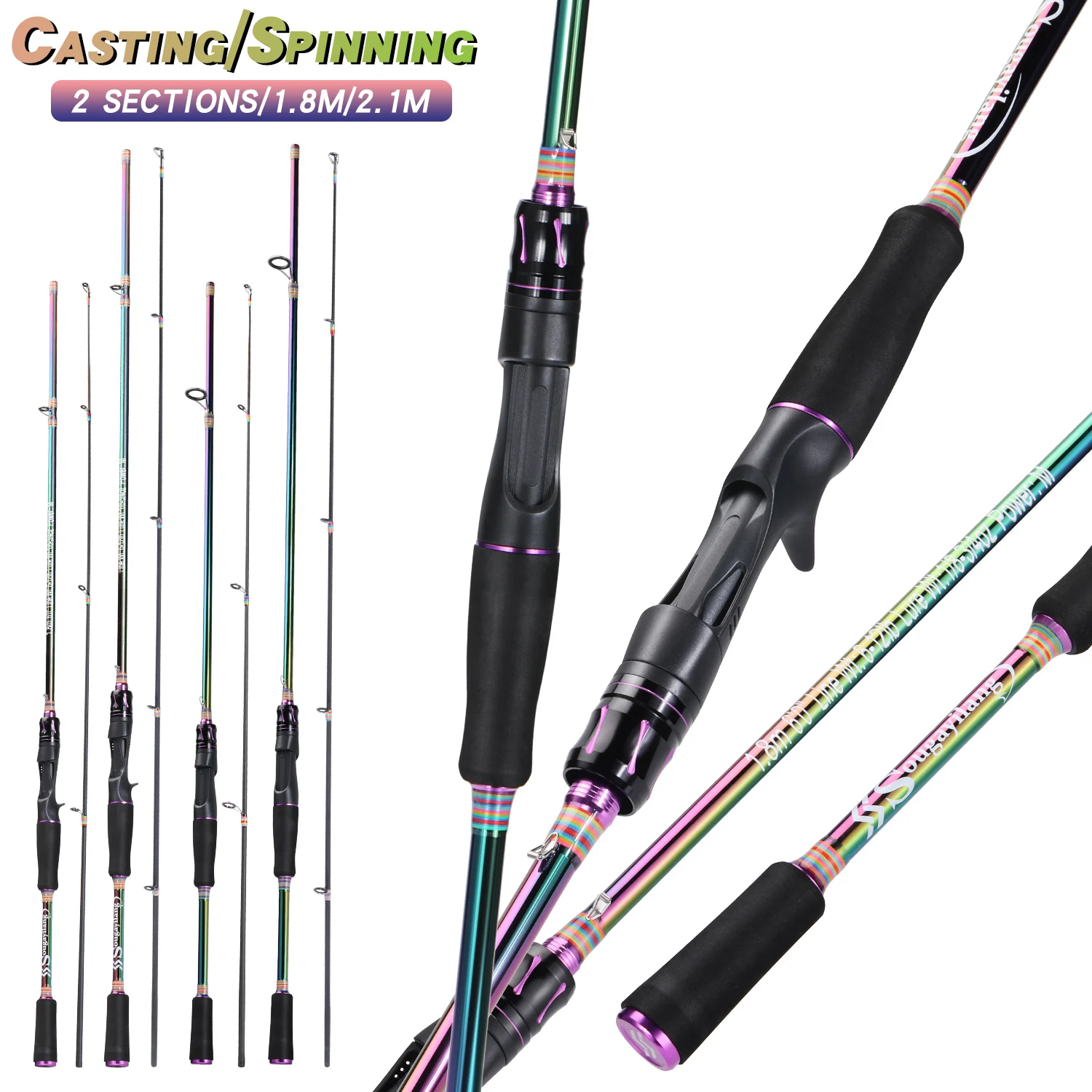 

Sougayilang 1.8m 2.1m Baitcasting Fishing Rod M 2mm Top Coil Carbon Fiber Rod Max Drag 8kg Bass Trout Freshwater Fishing Pesca