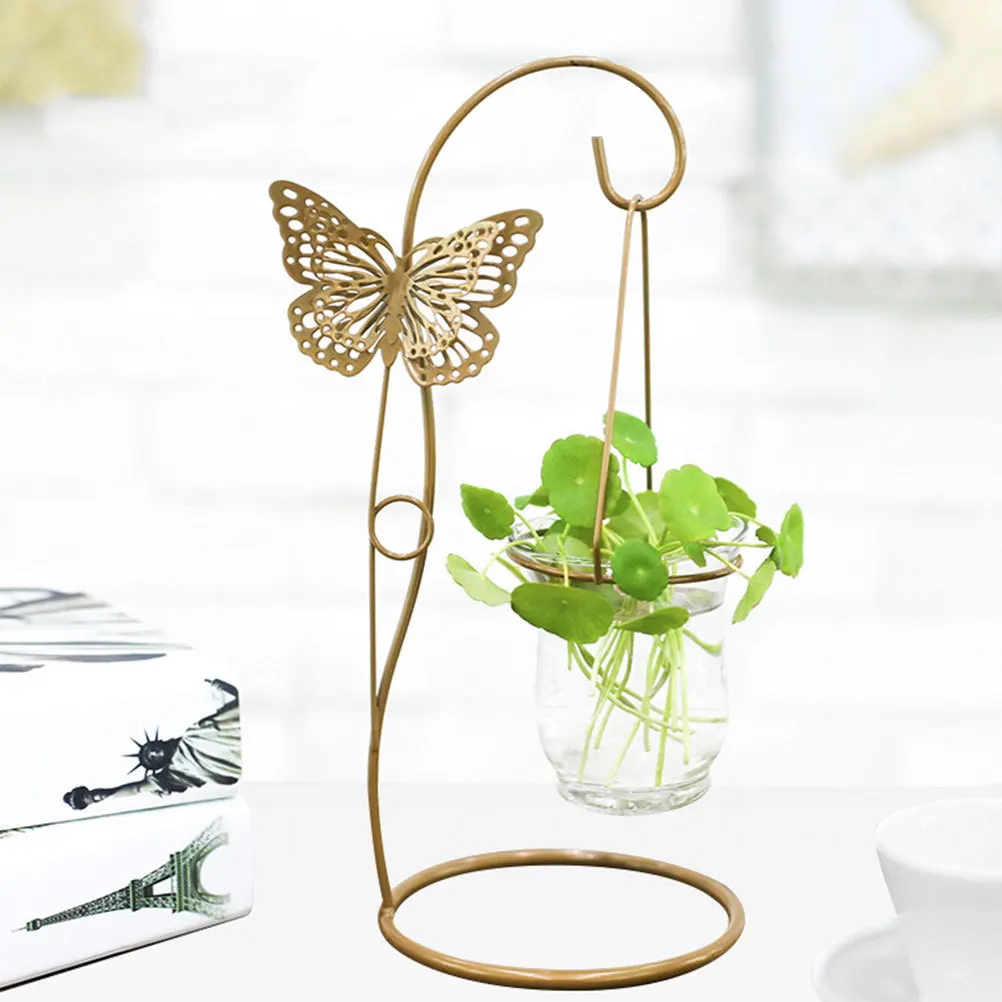 

1Pcs Butterfly Water Growing Glass Vase with Iron Frame Flower Pot Desktop Decoration Home Ornament Gift Iron Vase