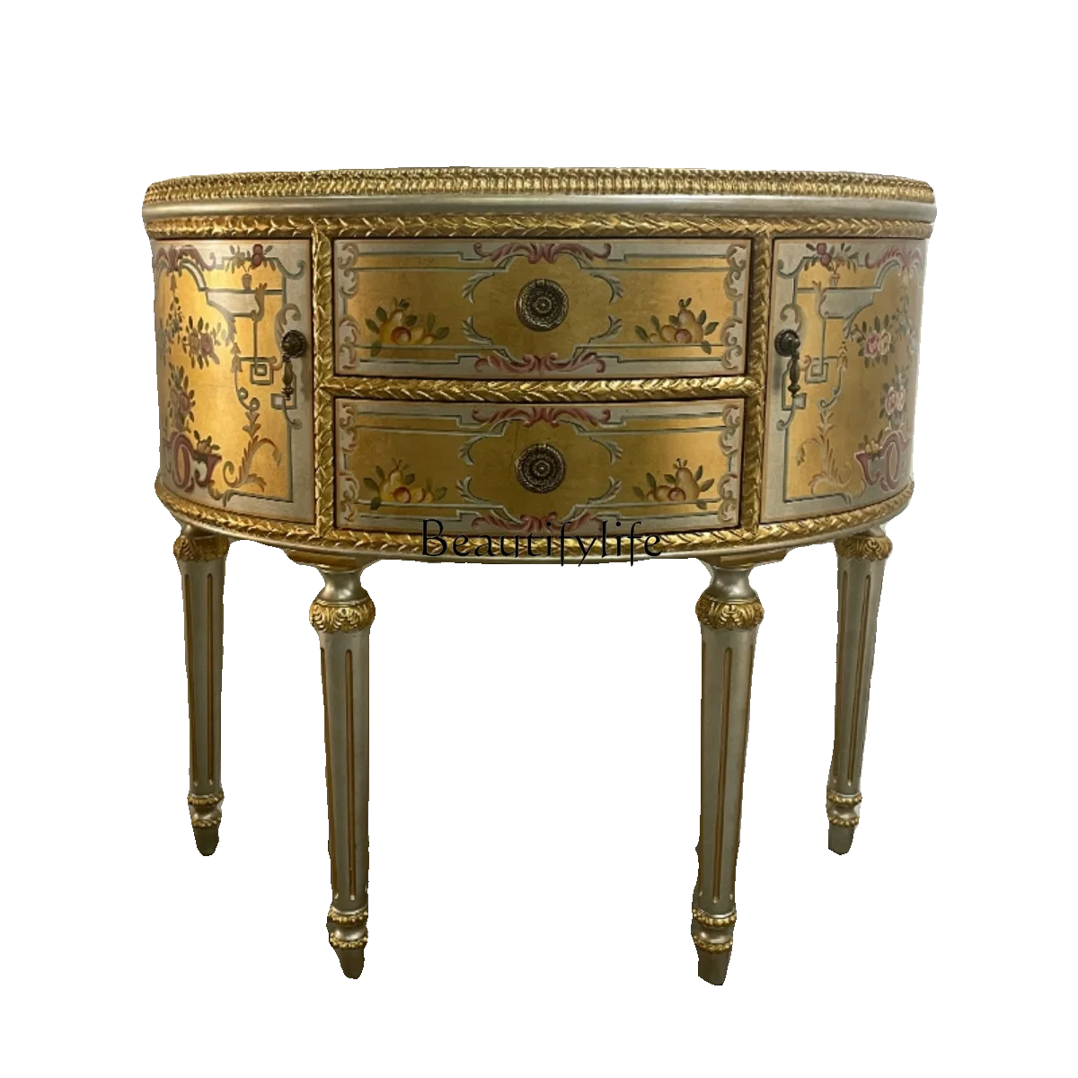 

French spot luxury hand-painted gold foil door American entrance cabinet European solid wood birch furniture storage cabinet