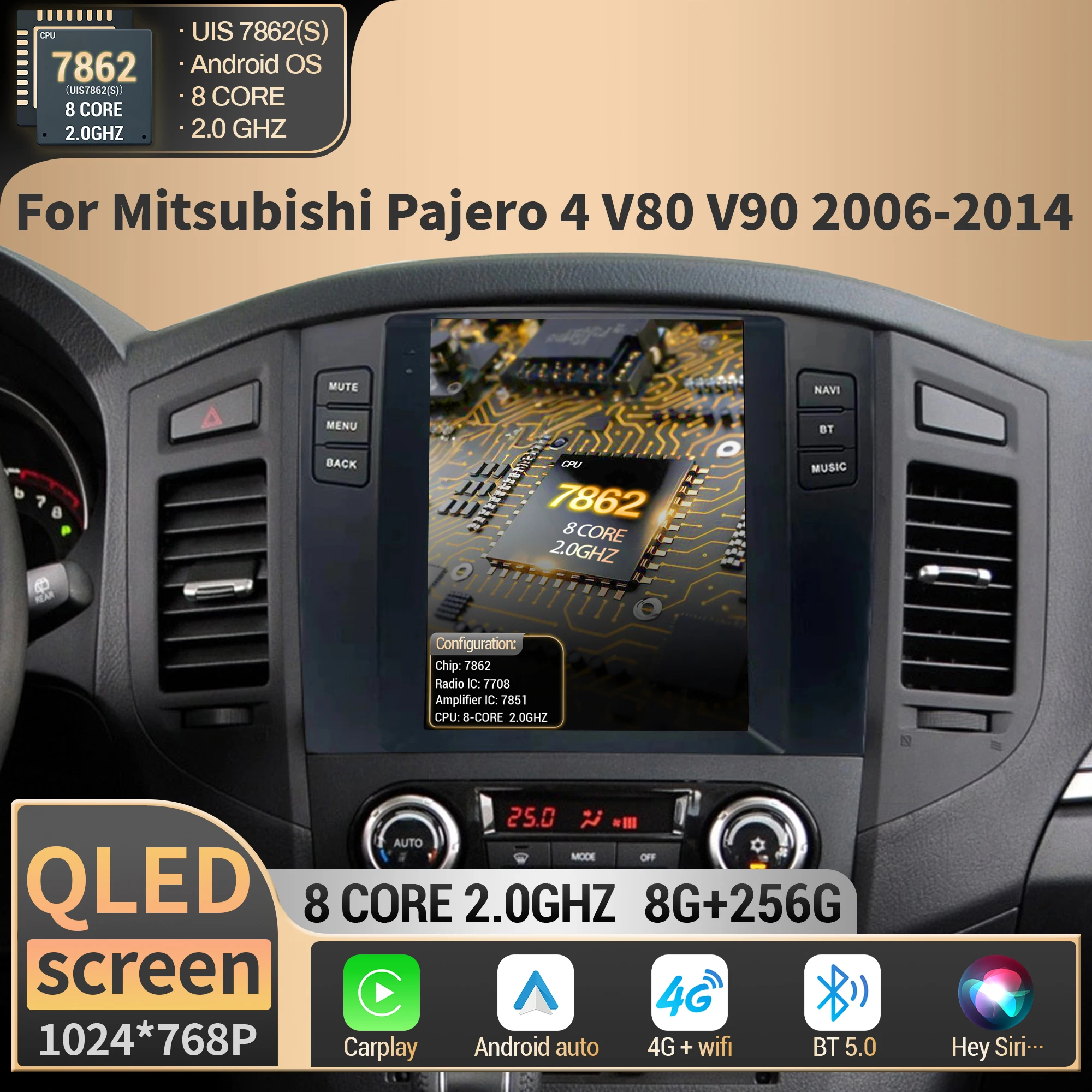9,7 "para Mitsubishi Pajero 4 V80 V90 2006 2007 2008 2009-2014 Radio de coche navegación reproductor Multimedia de coche pantalla QLED de navegación