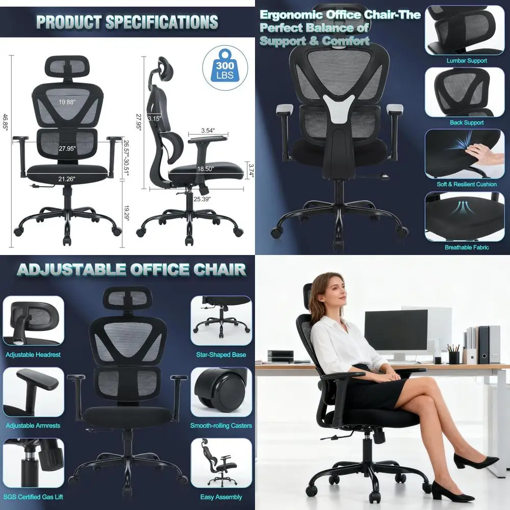 

Регулируемое эргономичное офисное кресло с подголовником, поясничной опорой, 3D-подлокотниками, функцией наклона на 97° ° -125 ° Для домашнего офисного стола, выдерживает до [количество] человек/предметов.