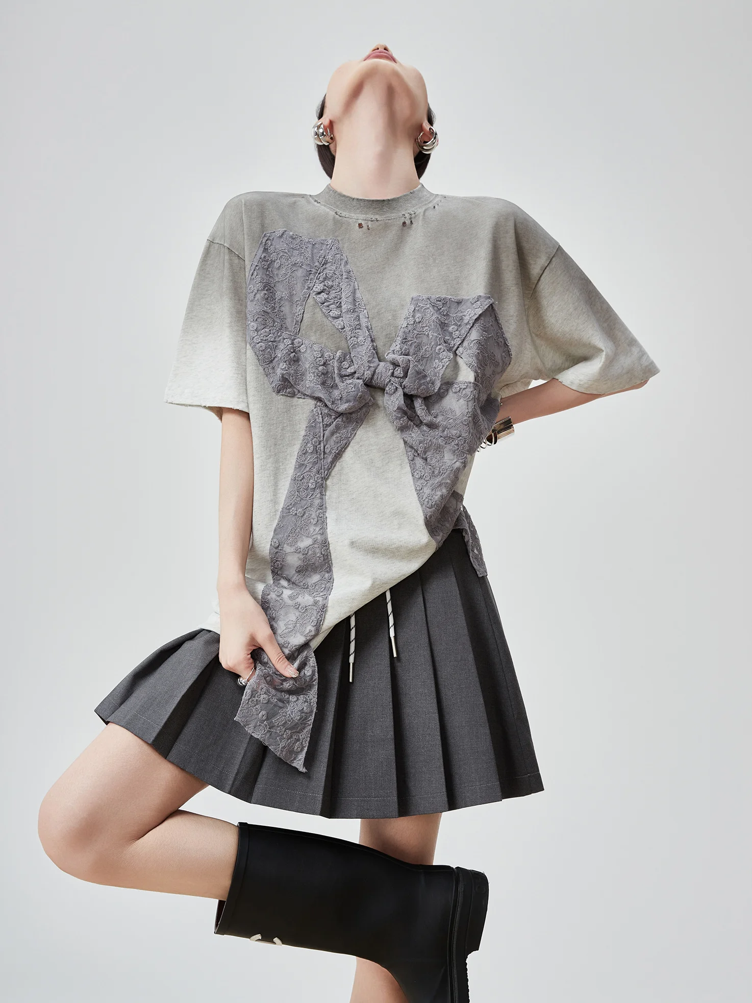 

Женская футболка с 3D-кружевом и узлами, круглым вырезом, коротким рукавом, свободного кроя, средней длины, повседневная, из полиэфирного волокна