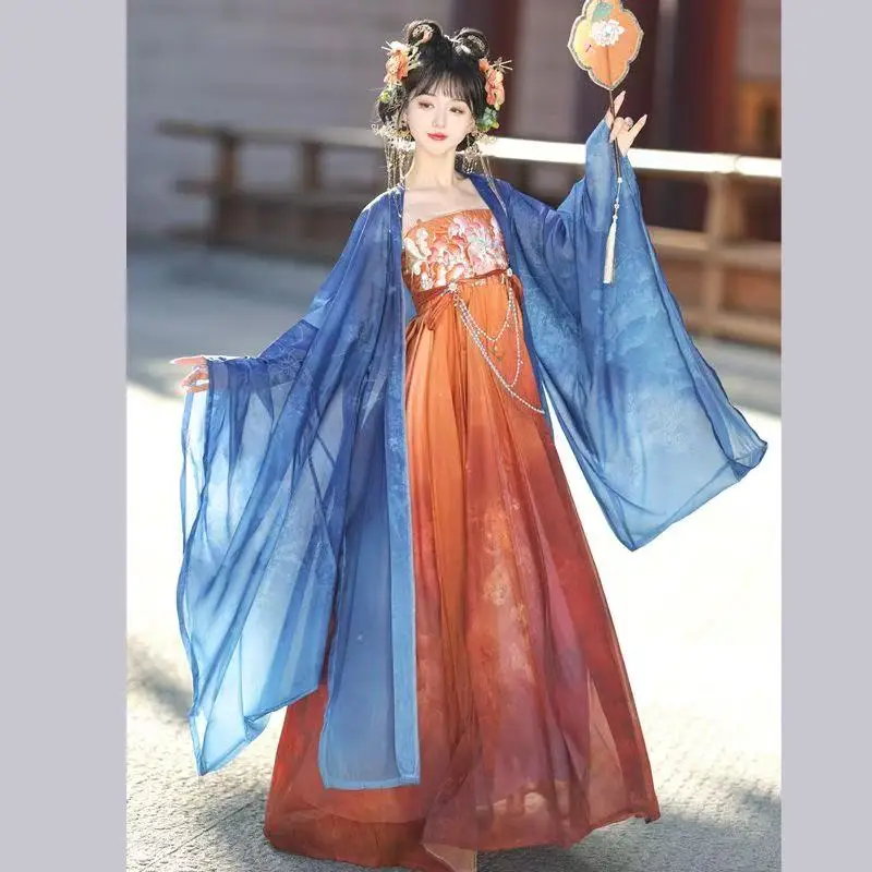

Plus Size Wide Sleeve Hanfu Women's Traditional Chinese Costume Small Fellow Fairy Hezi Skirt Halloween Martial Cosplay Outfits