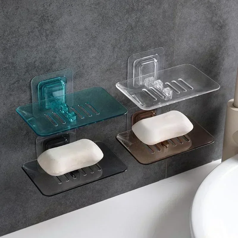 Soap Dish Shelf Transparent Drain Holder Punch-Free Paste Wall Mounted Soap Dispenser Bathroom Accessories хранение в ванной