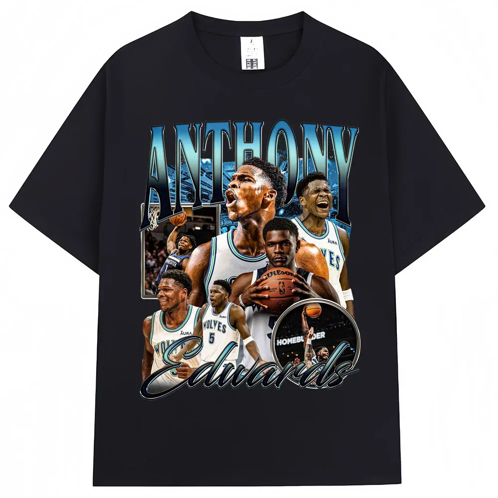 

Vintage Anthony Edwards Graphic T Shirts Men's Basketball Fans Gifts T-shirt 100% Cotton Oversized Fashion Male Street T-shirts