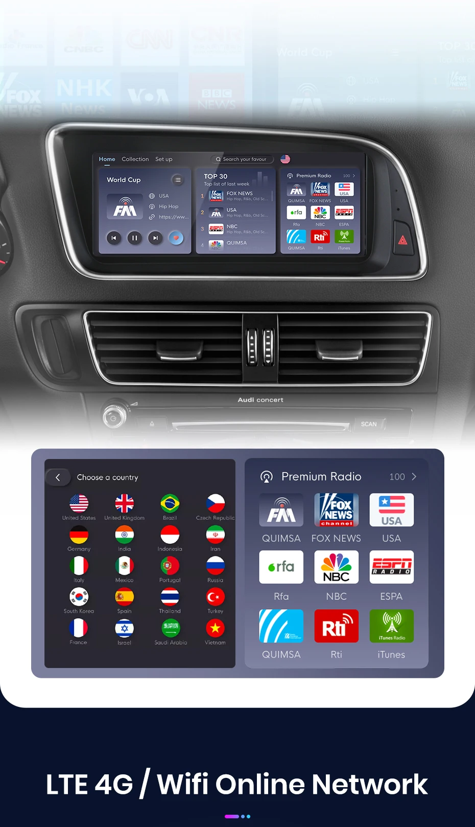 Junsun 8,8 Zoll Bluetooth Wireless CarPlay Android Auto Autoradio für Audi Q5 Q5L 2009-2016 GPS-Navigation 4G WiFi Multimedia-Stereoanlage – Detail 9