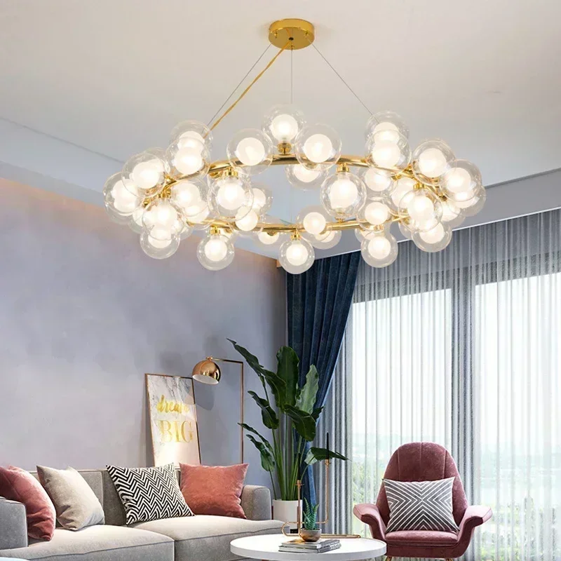 Nordic Modern Lamp Ring Magic Bean Chandelier Glass Living Room Bedroom Hotel Lobby Light Luxury Home Decoration Pendant Light