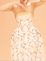 2022 Runway Lace Sundress Embroidery Dresses for Women Beach Summer Sexy Party Dress Backless Sleeveless Strapless Woman Vestido