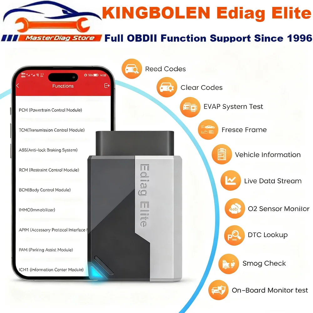 KINGBOLEN EDIAG ELITE All System OBD2 Scanner Car Diagnostic Tools 15 Reset Active Test CAN FD FCA Autoauth Lifetime Free Update