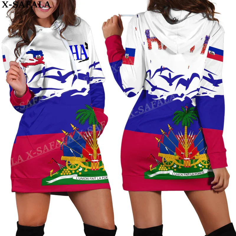 

Haiti Coat Of Arms Love Country Print Fashion Slim Hoodie Dress Women Casual Wear Long Sleeve Hooded Sweatshirt Pullover-1