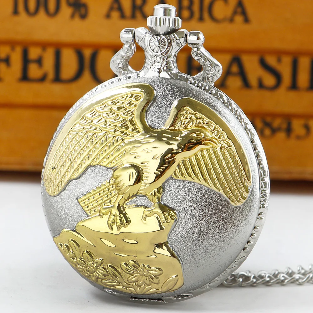 

Golden Eagle Design Retro Quartz Pocket Watch Steampunk Antique Men Women Pendant Chain Clock Gift retroid pocket 3