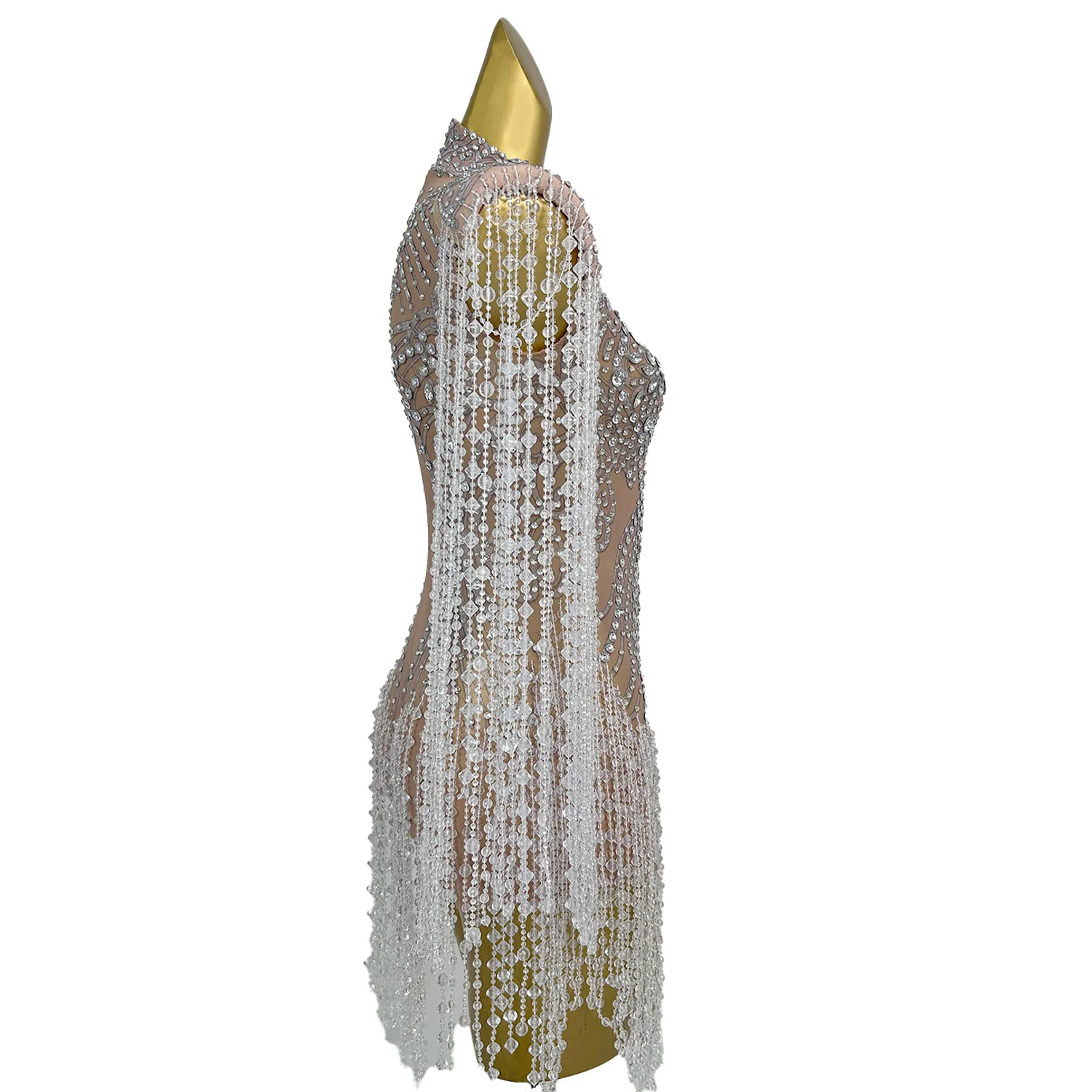 Vestido Mesh Strass Quaste Nachtclub Cocktail Mini Kleid Frauen Party Bankett, Figurbetontes Kleid Abendessen Kleid Leistung Tragen