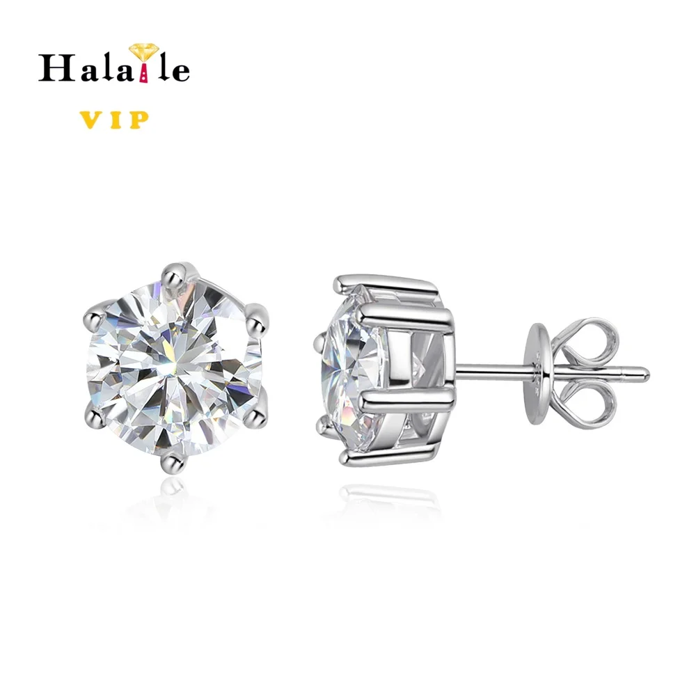 

Halaile 0.3-2CT D Color Moissanite Stud Earrings For Women S925 Sterling Silver 6 prong Luxury Wedding Earrings Party Gift