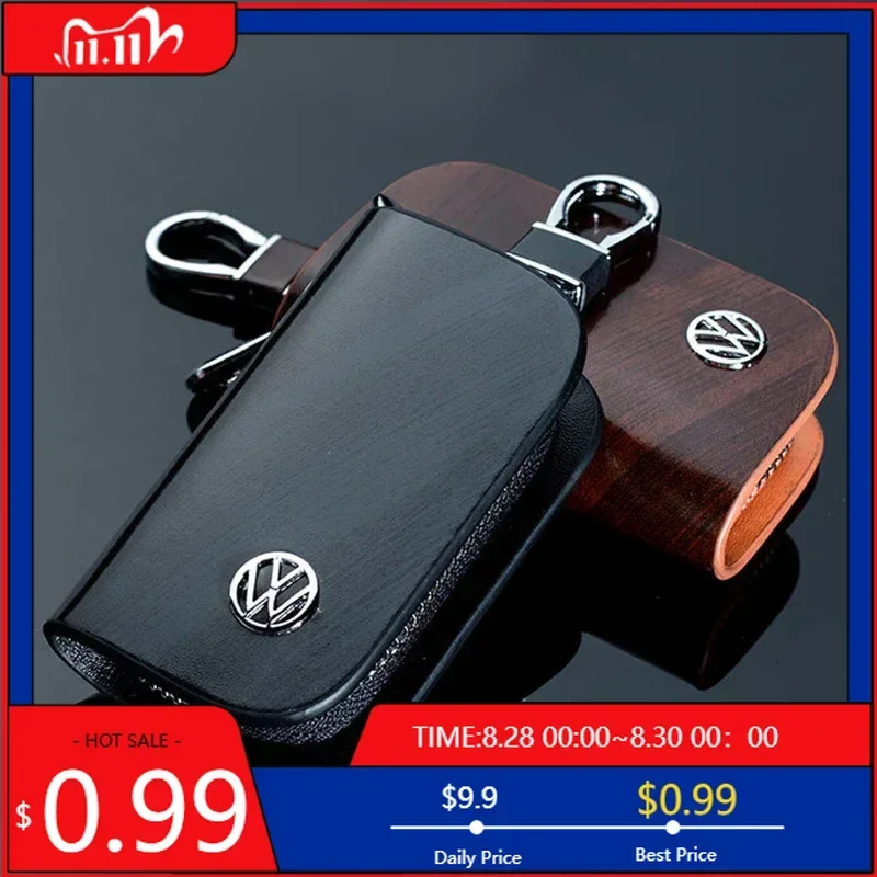 

VW GTI GOLF 2026 Hot For VW VOLKSWAGEN Leather Car Logo Key Case Cover Key Chain Protective Bag for Volkswagen Passat Santana Ti