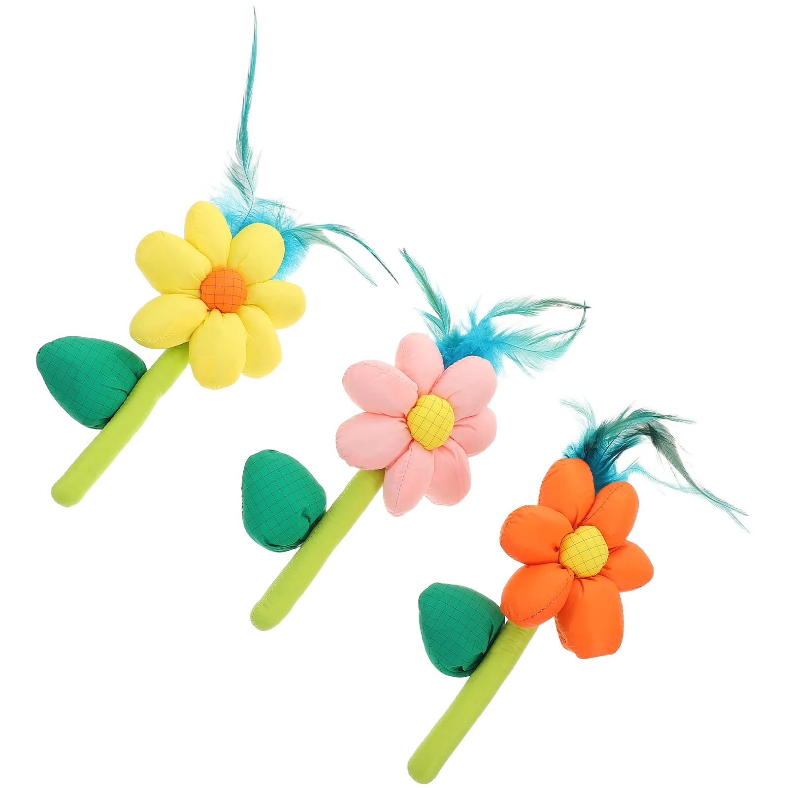 

3Pcs Cat Teaser Interactive Fabric Flower Wand Set Kitten Entertainment Indoor Stimulating Pet Toys