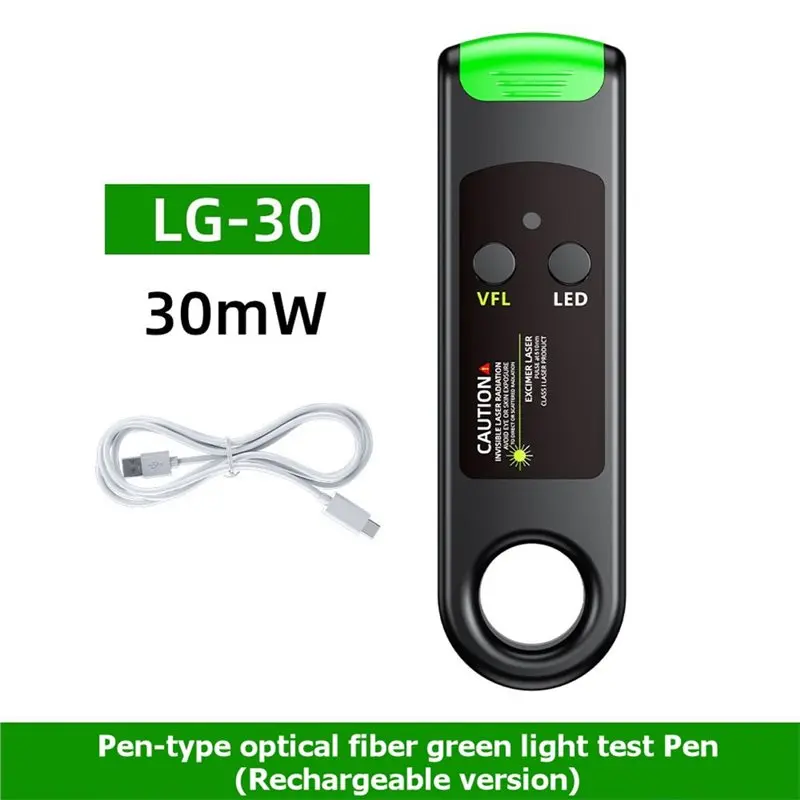 A73E-Fiber Optic Visual Fault Locator 30Mw Green Light Rechargeable Type C For FC SC And ST Connectors