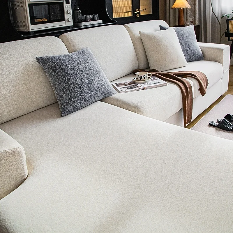 High-Stretch Chenille Sofa Cover All-Season Universal Non-Slip Slipcover Straight Couch Cushion Covers Solid Color Sofa Lid