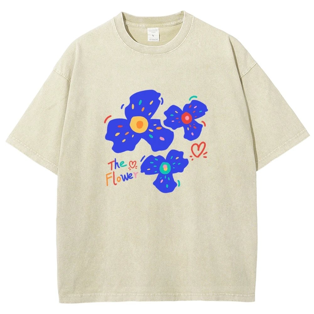 

The Flower Cartoon Hand Drawing Vintage Unisex Washed T-shirt