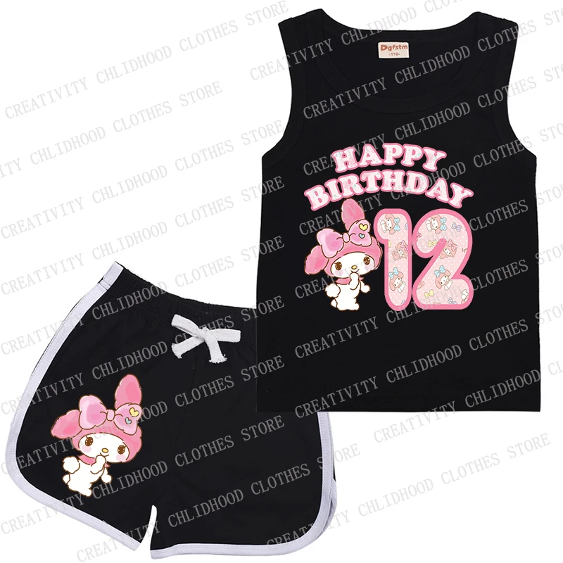 Melodys Children Sports Suit Number 123456789 10 11 12 13 14 Kids Vest & Shorts Cartoon Casual Clothes Sleeveless Girl Boy Sets