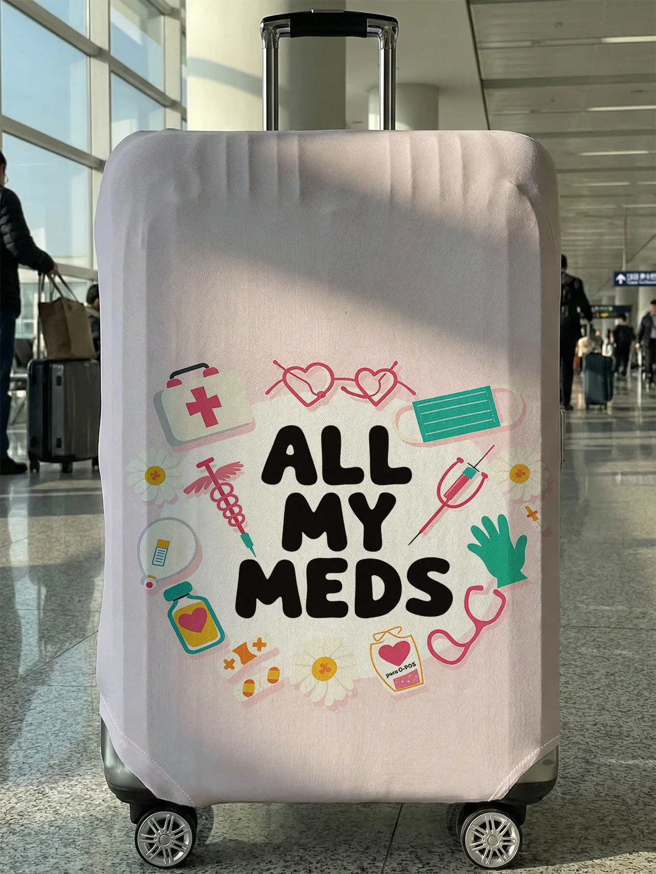 

Чехол для багажа с медицинским принтом "ALL MY MEDS", подходит для чемоданов 18-32 дюймов, чехол на ручку чемодана, дорожные аксессуары