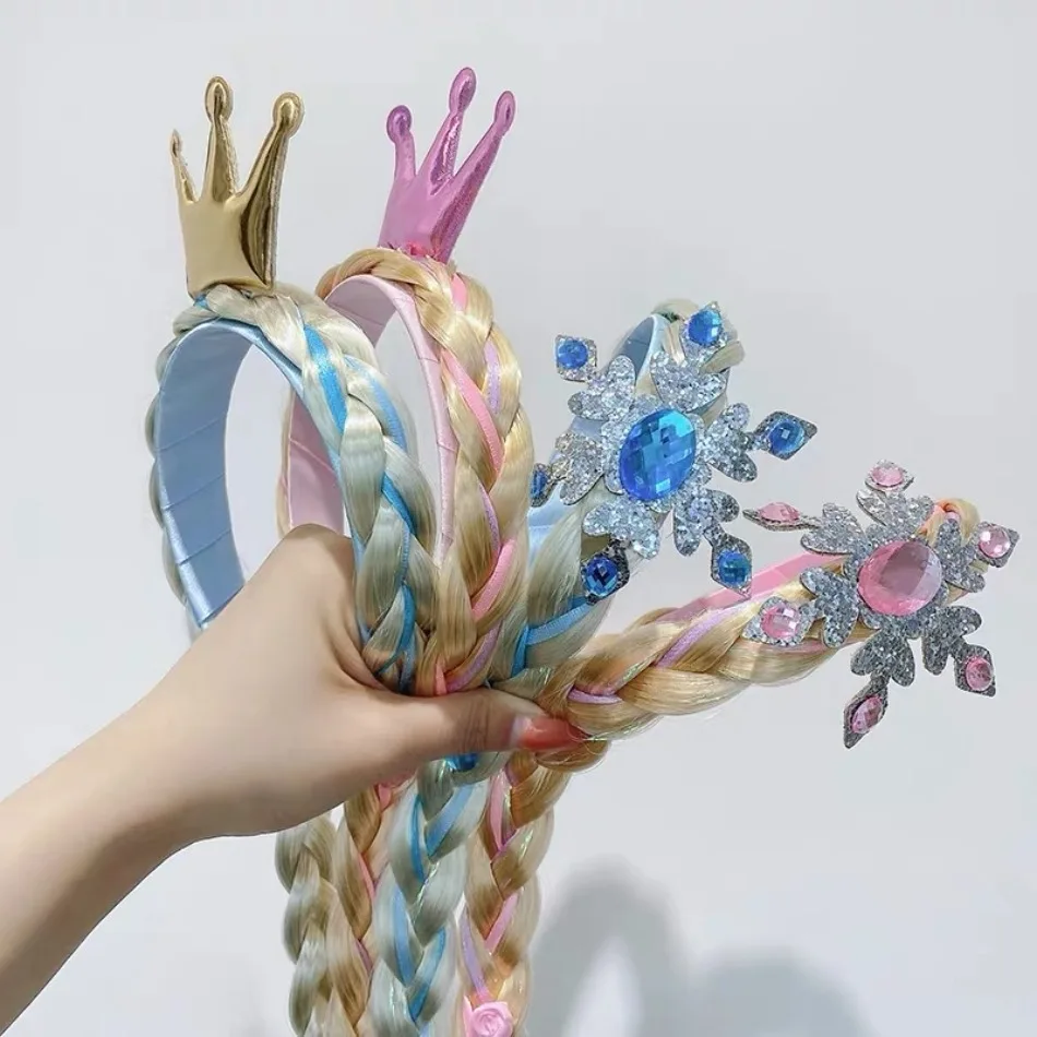 

Frozen Princess Elsa Childrens Crown Headband Girls Wig Long Braid Non-slip Bow Hairpin Hair Accessories Girls Weaving Headband