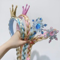 Frozen Princess Elsa Childrens Crown Headband Girls Wig Long Braid Non-slip Bow Hairpin Hair Accessories Girls Weaving Headband