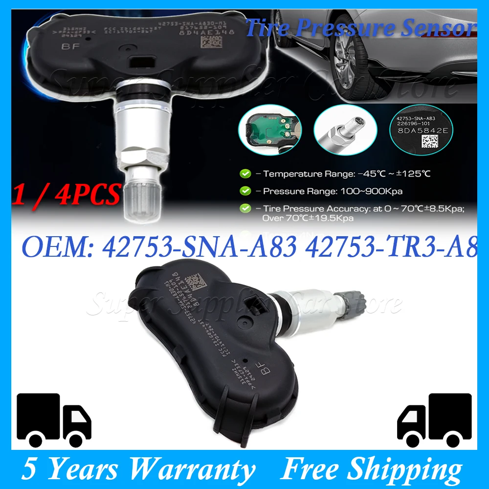 

1/4 шт. TPMS 315 МГц автомобильный датчик давления в шинах для Acura CSX Honda Odyssey Insight Fit Element Civic 42753-SNA-A83 42753-SNA-A830-M1