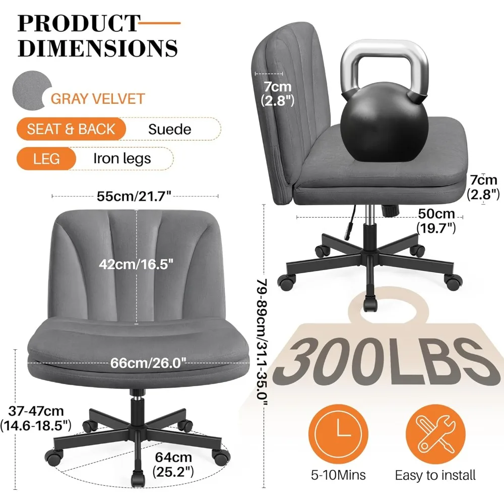 كرسي فيليكس كينج كريسس مع عجلات، كرسي مكتب بأرجل متقاطعة، كرسي مكتب واسع بدون ذراعين مع طبقتين من المخمل المريح #2