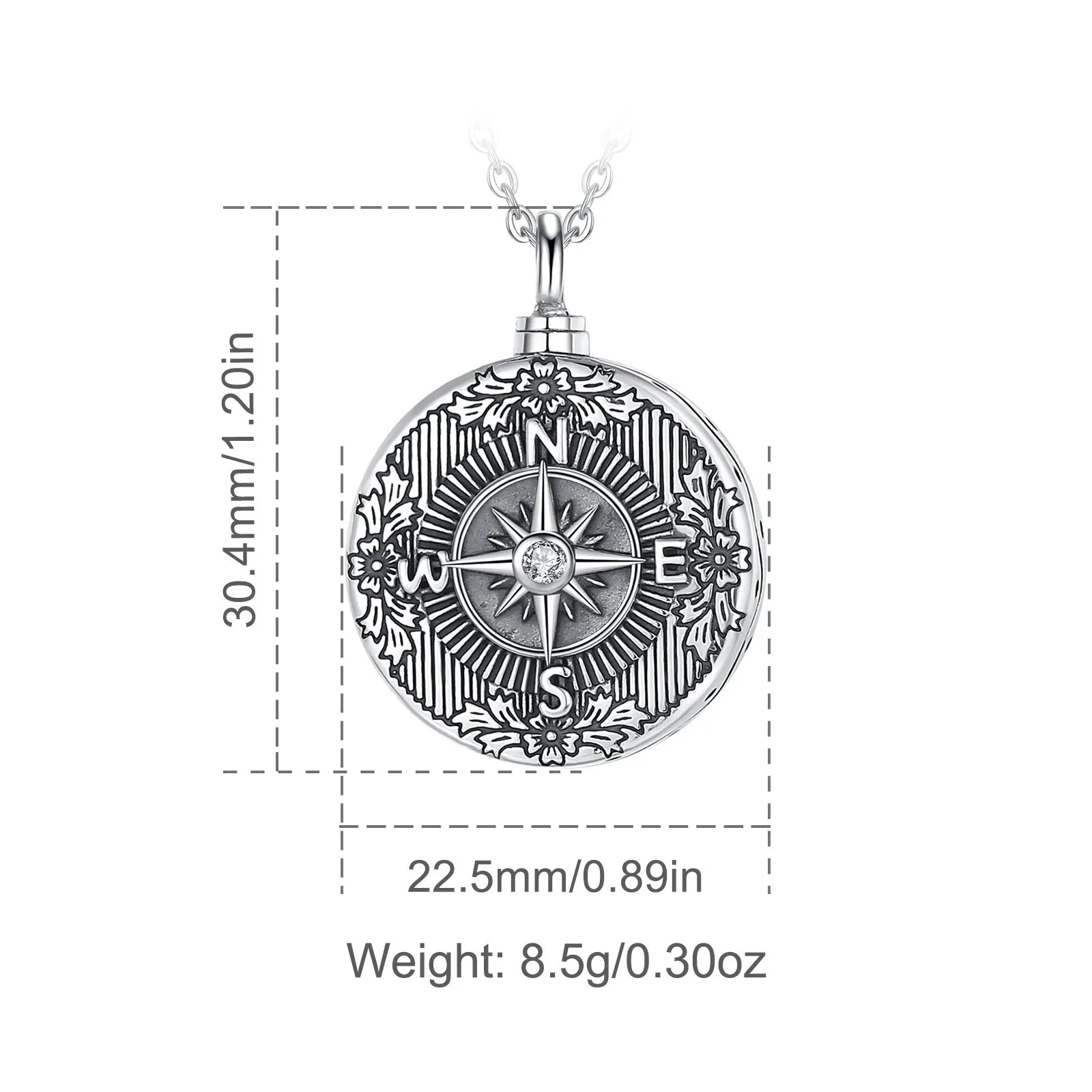 Eudora New 925 Sterling Silver Compass Ashes Urn Locket Necklace Vintage Flower Zircon Pendant Women Jewelry Souvenir Gift