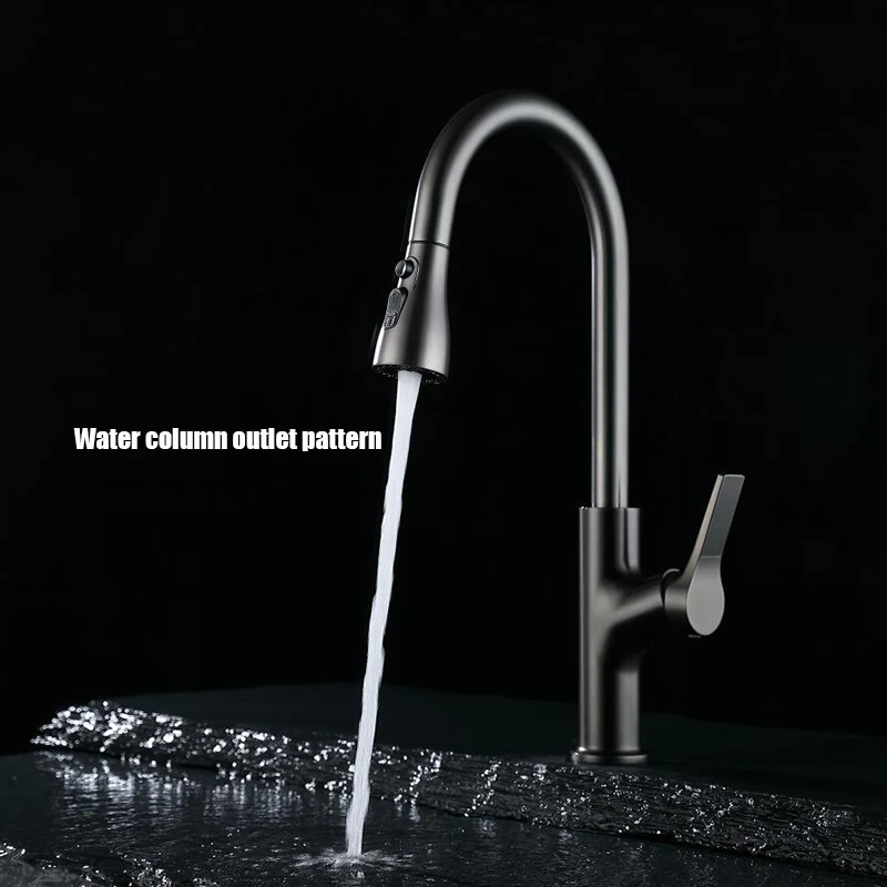 Gun Gray Kitchen Can Pull 360° Rotation Three Functions Out Of the Washing Fruit And Vegetable Basin Cold And Hot Water Faucet