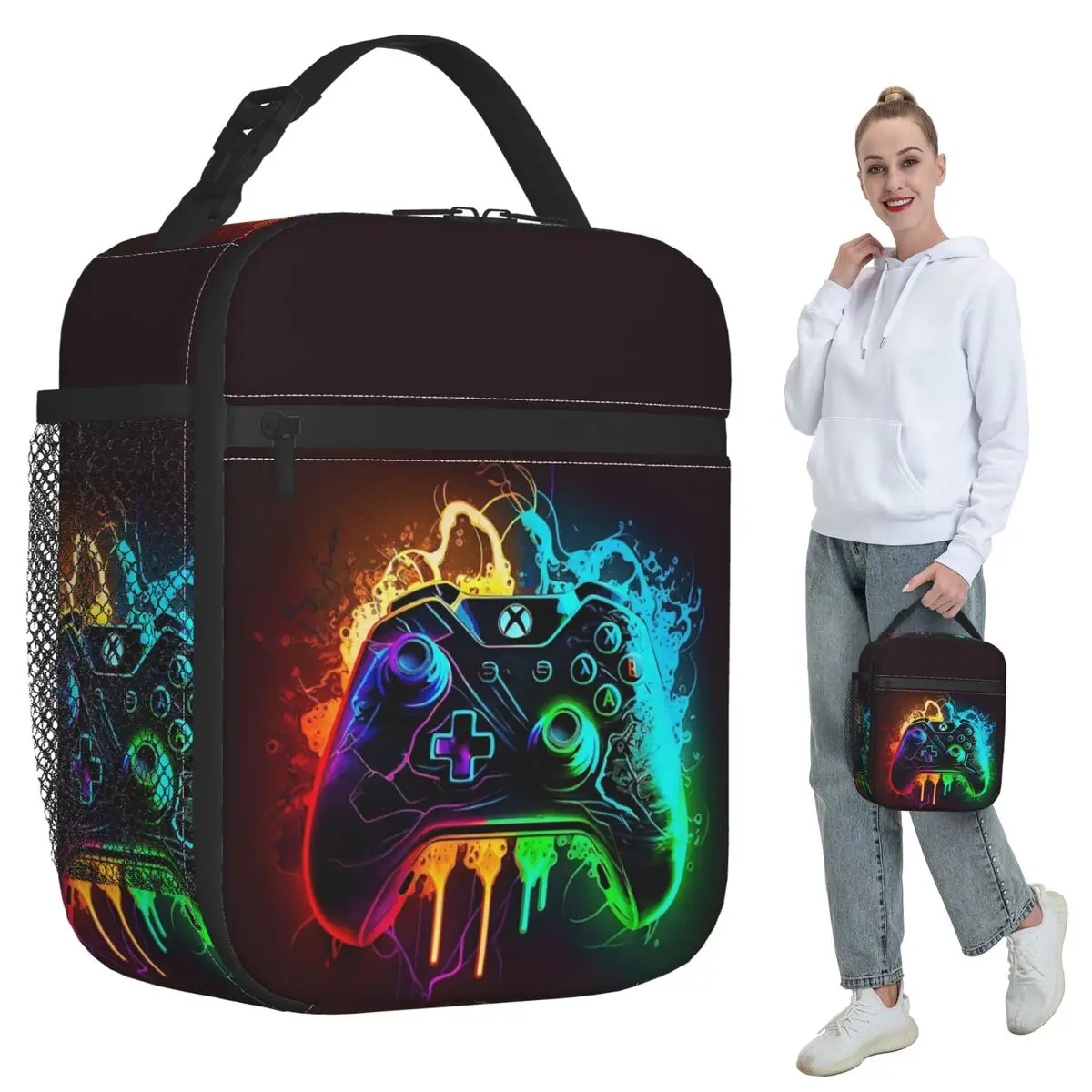 Game Console Printed Pattern Insulated Lunch Bag for Kids School Cooler Thermal Food Box Tote Leakproof Lunch Boxes Container