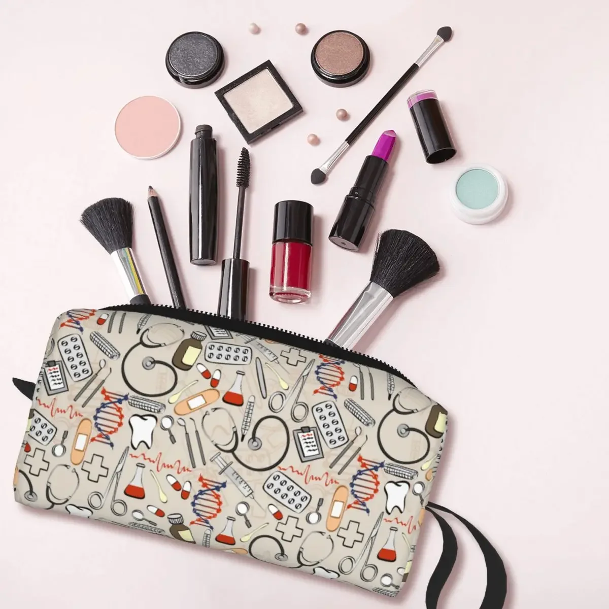 Colorful Nurse Elements Toiletry Bag for Women Health Care Nursing Makeup Cosmetic Organizer Ladies Beauty Storage Dopp Kit Case