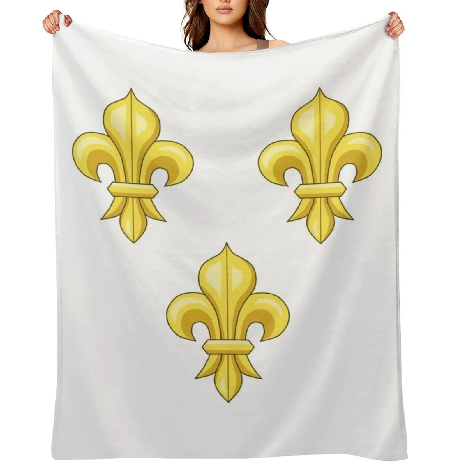 

Blason France moderne French royal golden yellow fleur de lys lis blue King of France coat of arms vintage white b Throw Blanket