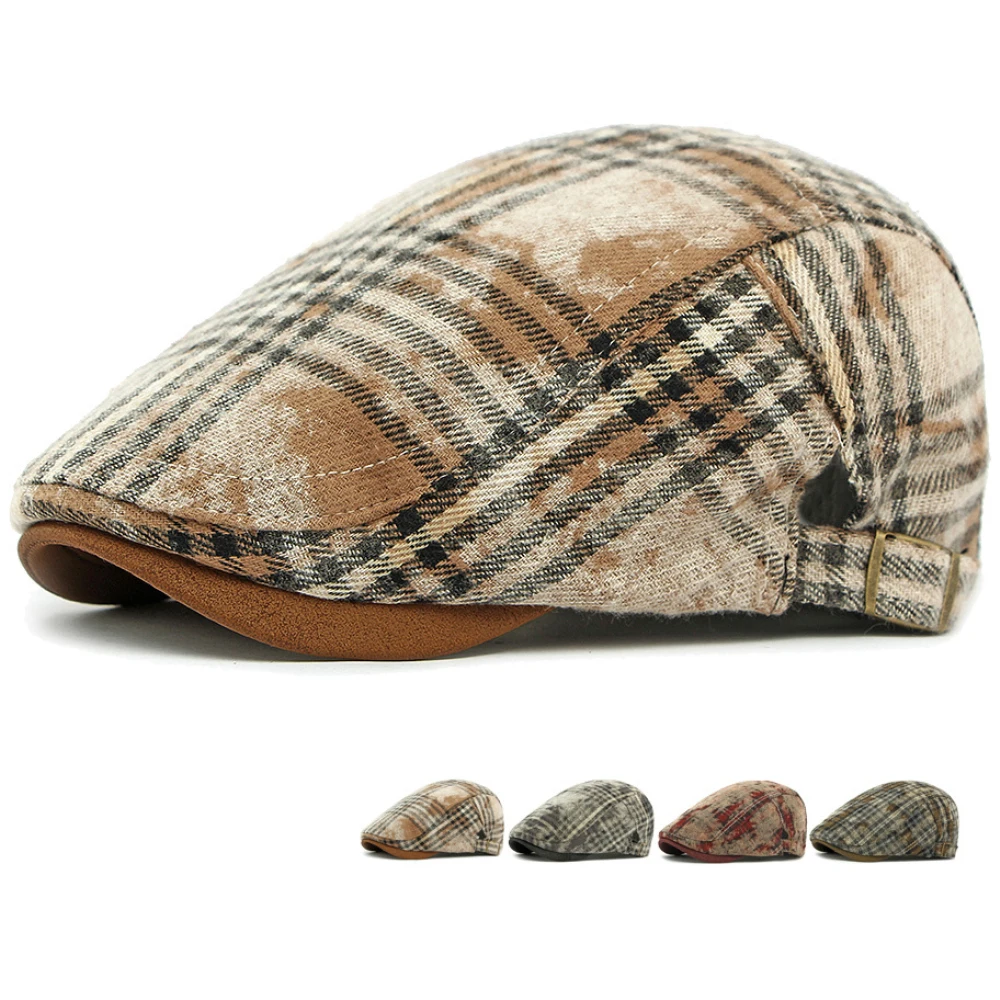 

HT4872 Berets for Men Women 2025 New Spring Autumn Beret Hat Vintage Artist Plaid Ivy Flat Cap Male Female Adjustable Beret Cap
