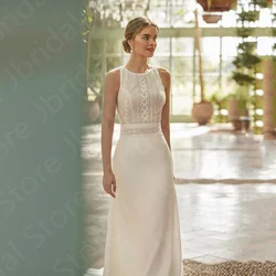 Latest 2024 Spring Wedding Dresses Lace Sleeveless Bridal Gowns Round Neck Bride Dress Back Out Boho Wedding Gowns Summer Beach