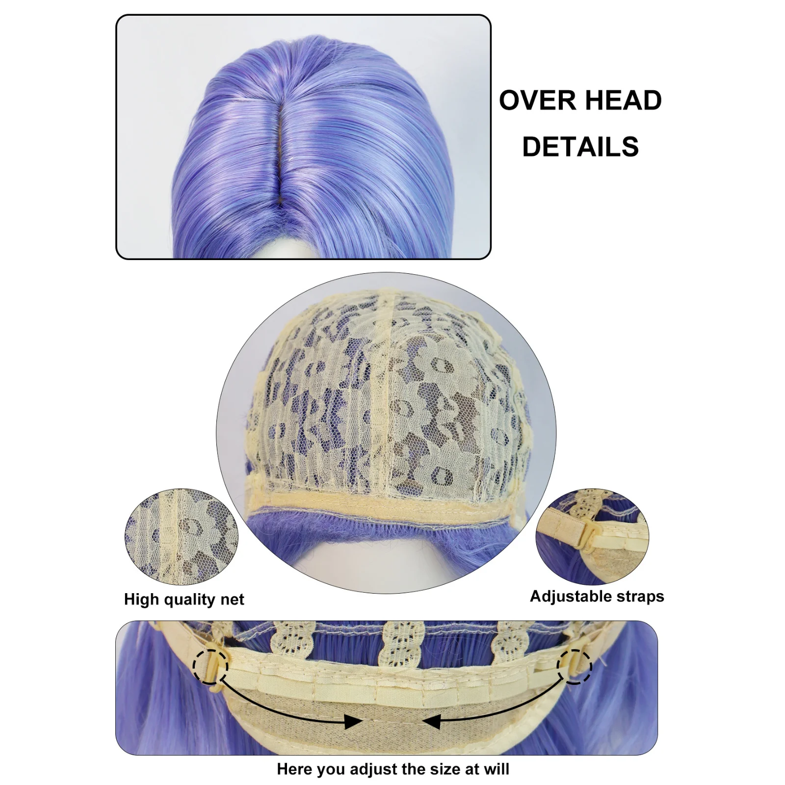 Anime poliéster cosplay peruca roxo em linha reta cabelo curto resistente de alta temperatura headwear festa de carnaval de halloween