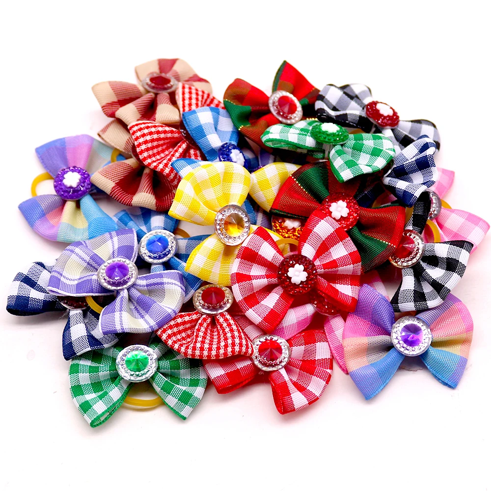 50pcs Dog Bows Handmade Pet Hair Accessories For Dog Grooming Products Pet Dog Small Dog Hair Bows Rubber Bands Pet Supplies
